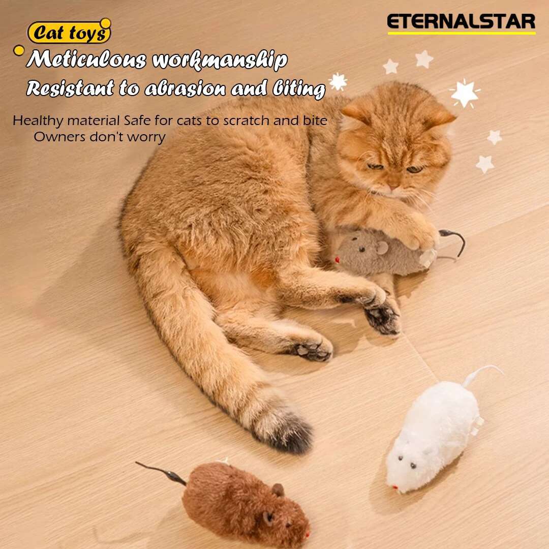 Clockwork Simulation Mouse No Batteries Durable Indoor Cat Hi-Lo Relieve Boredom Interactive Plush Pet Toys