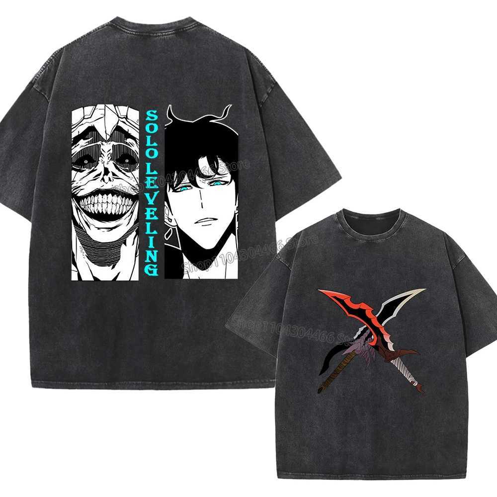 Solo Leveling 00% Cotton Washed T Shirt for MenWomen 230g T-Shirt Y2k Shirt Clothes Streetwear Oversize Shirts Trendy Clothes W250224