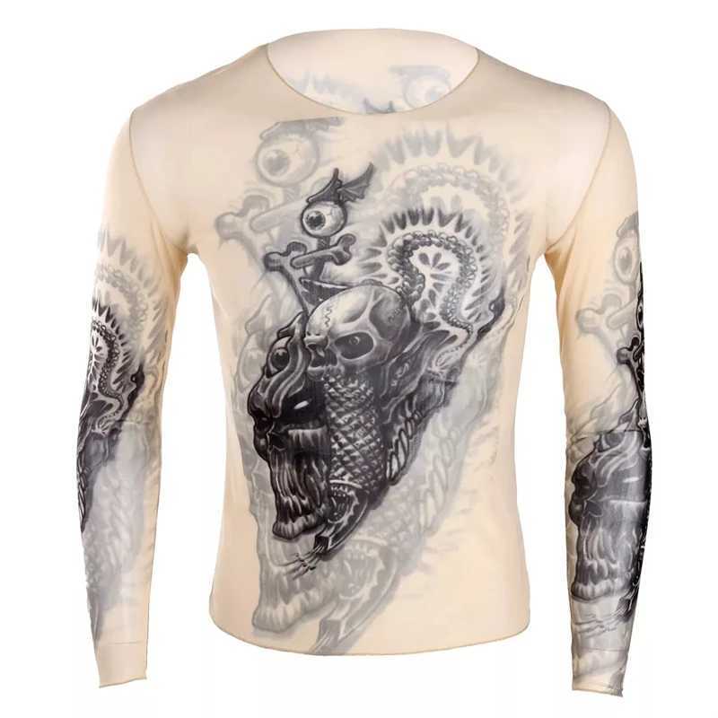 Trend Realistic Tattoo Graphic T Shirt For Men Spring Autumn Fashion 3D Printed Long Sleeve T-shirt Cool Streetwear Loose Tops W250224