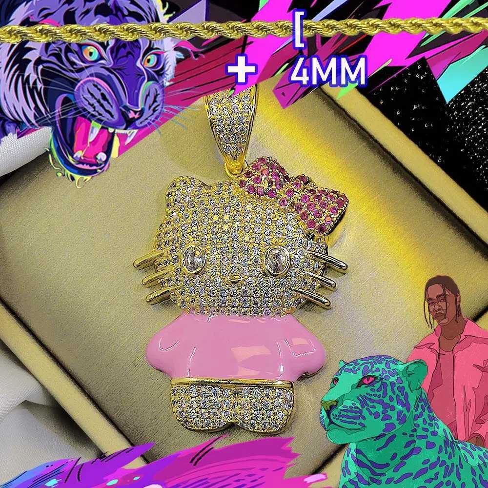 Tiktok new trend custom decoration luxurious diamond inlaid cartoon character pendant 18K gold-plated hip-hop popular necklace X250224