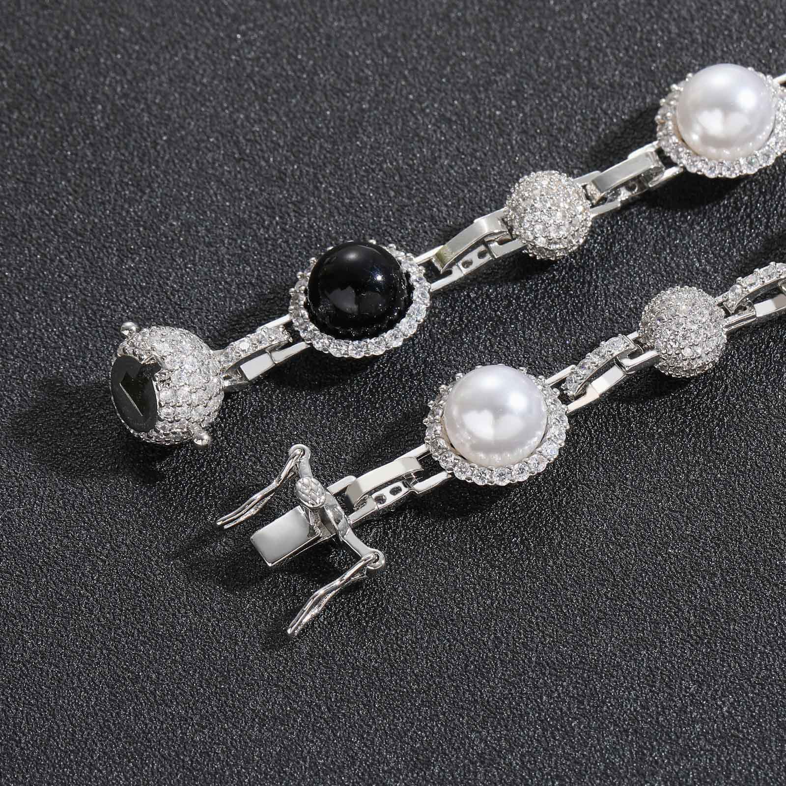 Hip Hop Men Charm Black Pearl Bead Chain Necklaces Retro Stacked Choker Jewelry Accessory