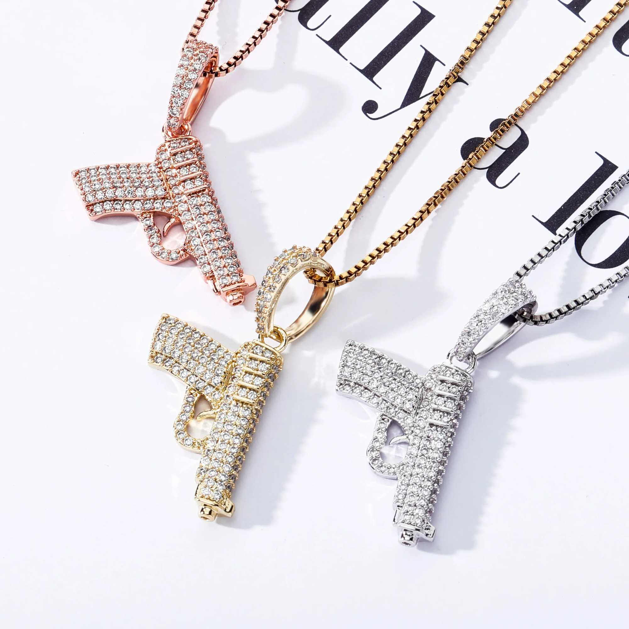 TOPGRILLZ Hip Hop Ring Pendant 925 Pure Silver Flash Pistol Pendant D Zircon Necklace Fashion Charm X250224