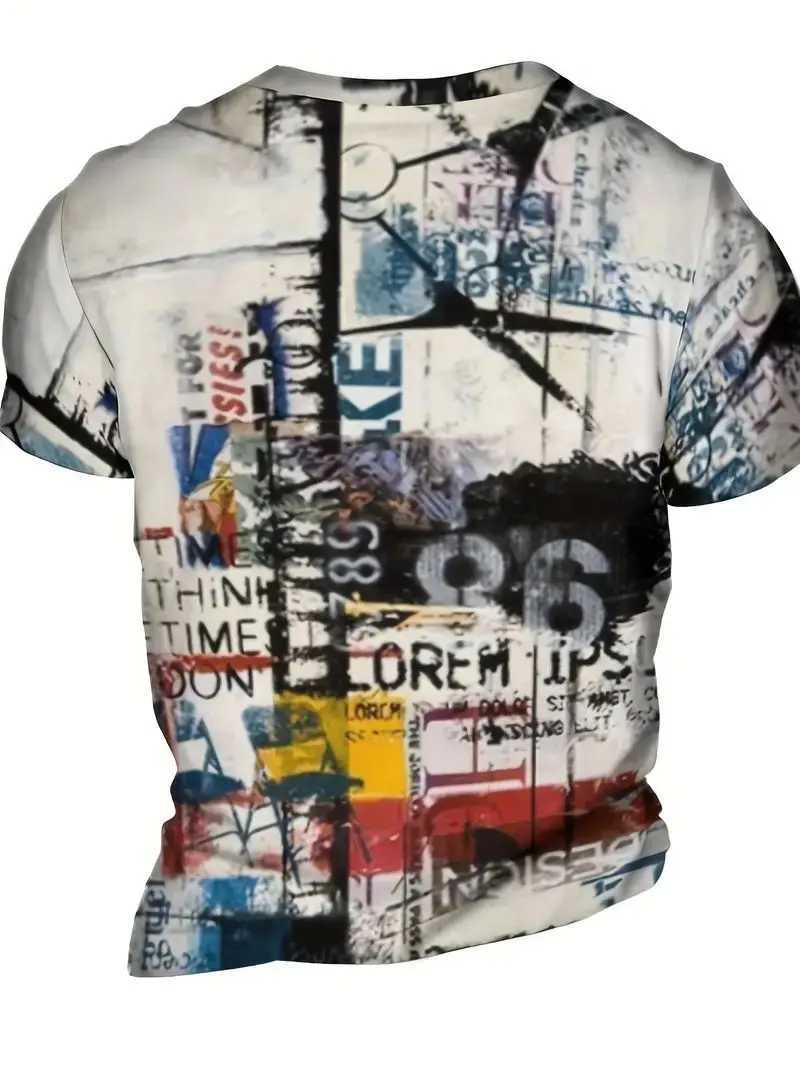 Mens new 3D art graffiti printed T-shirt casual fashion T-shirt street style short sleeved crew collar shirt mens oversized clothing W250224