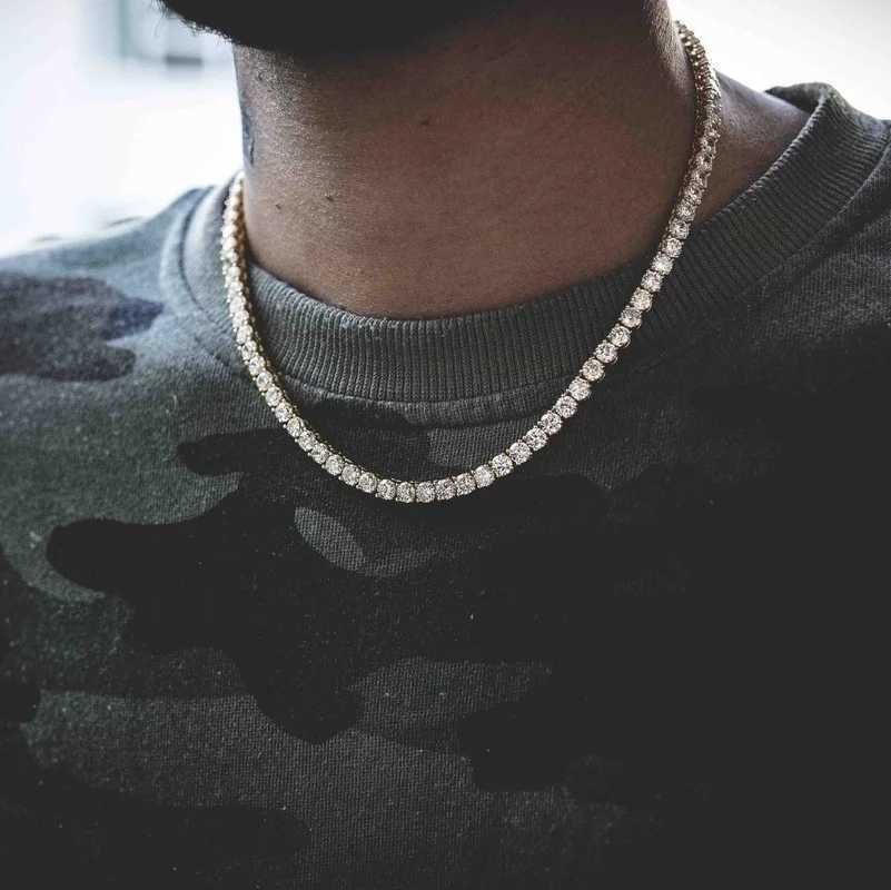 Mens hip-hop necklace gold chain ice necklace silver chain necklace blue luxury jewelry necklace X250224