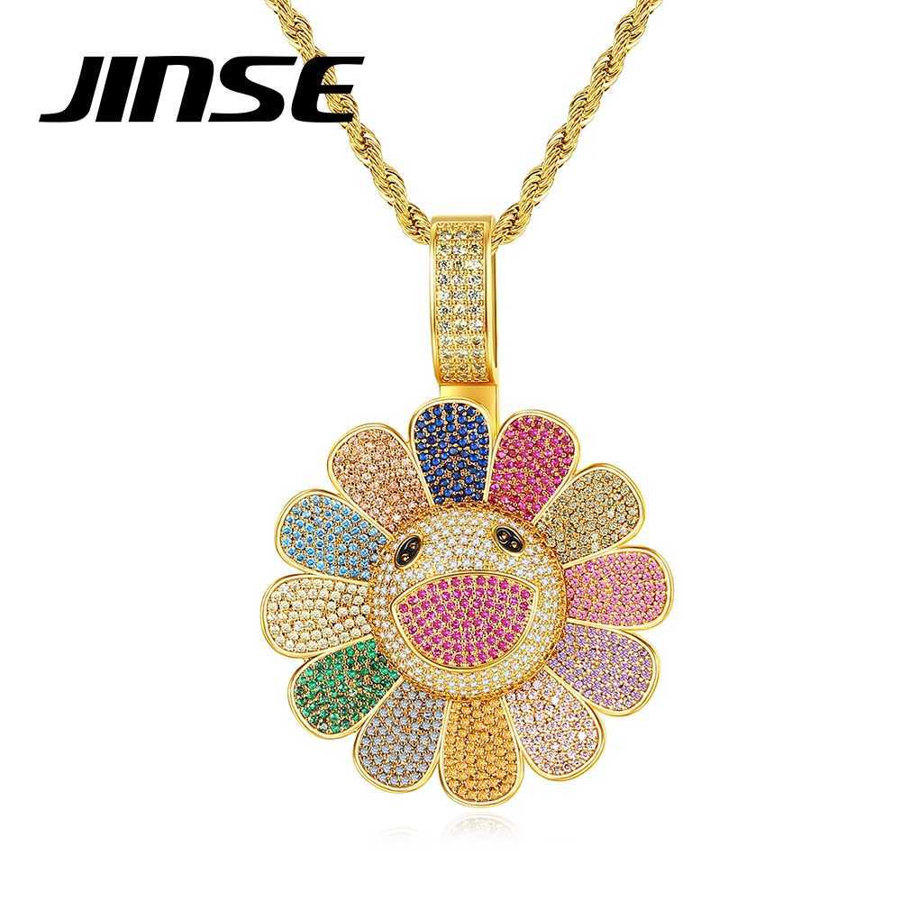 Golden Smile Chrysanthemum Cubic Zirconia Necklace Hip Hop Color CZ Pendant Mens Luxury Fashion High Quality Jewelry Gift X250224
