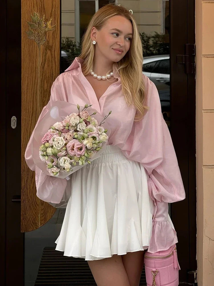 Tossy Casual Loose SeeThrough Shirts Womens Autumn Lapel Long Sleeve Patchwork Blouse Top Streetwear Female Solid 250222