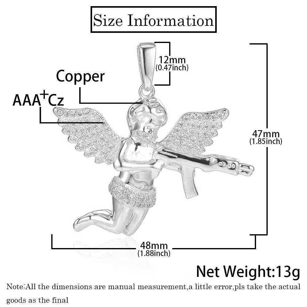 Hip Hop Rapper Punk New Trend d Out Angel With Gun Diamond Jewelry Vengeance Angel Wing Pendant Choker Necklace Wen Gift X250224