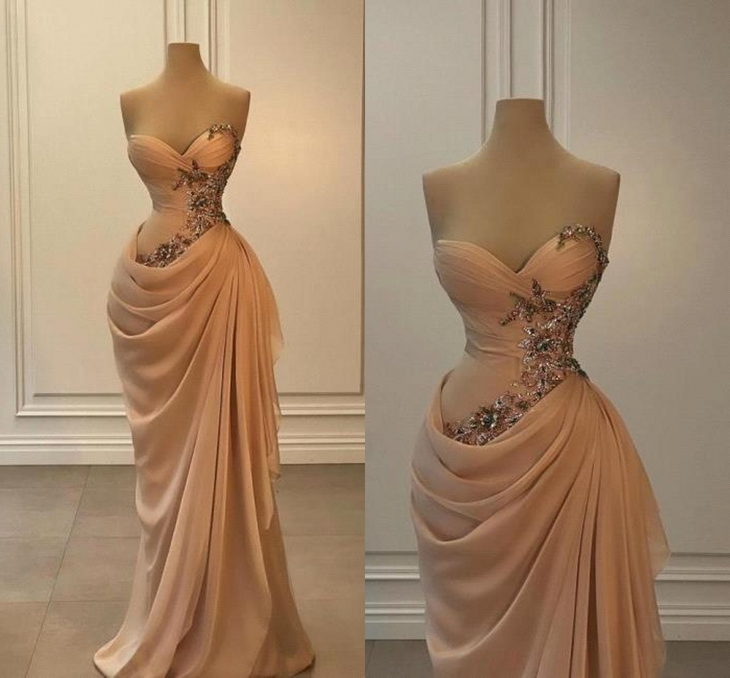 Elegant Pink Mermaid Evening Dresses Sweetheart Pleats Crystal Beaded Prom Dress Waist Decor Dress for Special Ocn BC20153