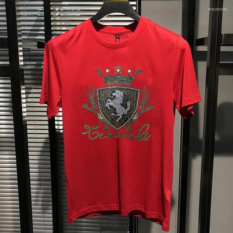 Men's T Shirts BORUNKE 2025 Men T-Shirt Tops Arrived Rhinestone Brand Short Sleeve Loose Casual Summer Shirt Clothing 157