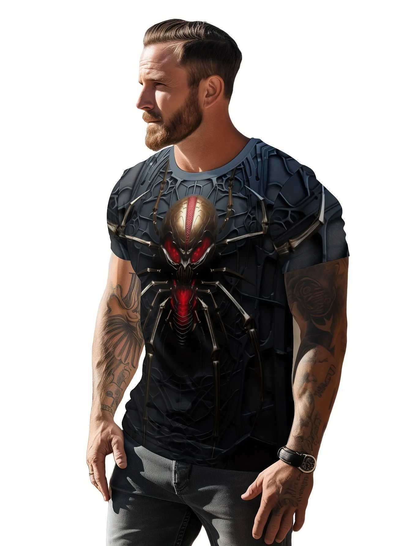 2024 Summer 3d Print Spider Pattern Mens Clothing Street Fashion Trends T-Shirts For Men Oversized T-Shirt Short Sleeve Tee Top W250224