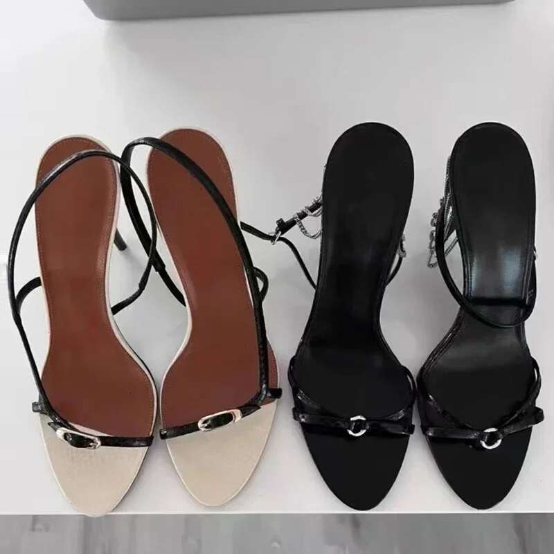 Designer Buckle Open Toe Slip On Back Strap Sandals Women Summer Fashion Black White High Heels Wedding Prom Shoes Atos Mujer