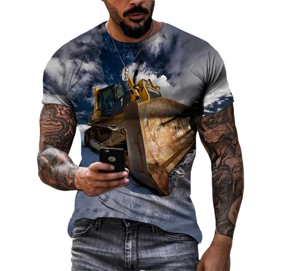 Trendy Fashion Funny Excavator Picture Men T-Shirt Trend Short Sleeve Tops W250224