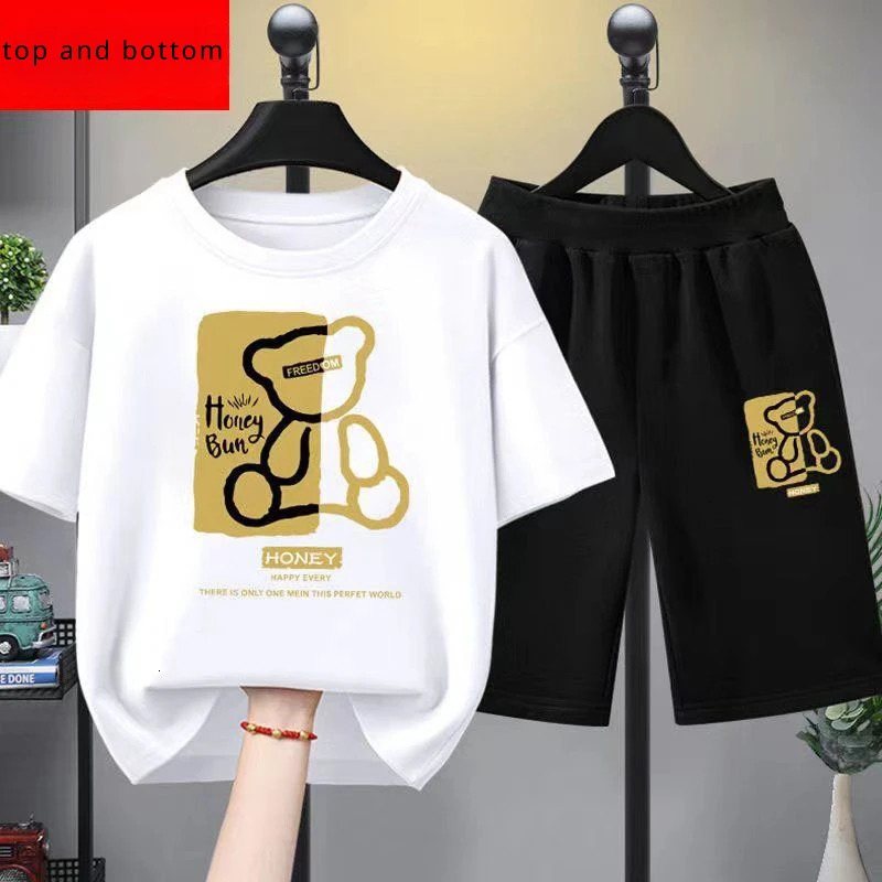 Summer Baby Boy Clothes Set Children Girls Cartoon Bear Printed T-shirts and Shorts 2pcs Suit Kid Casual Top Bottom Tracksuits 250224