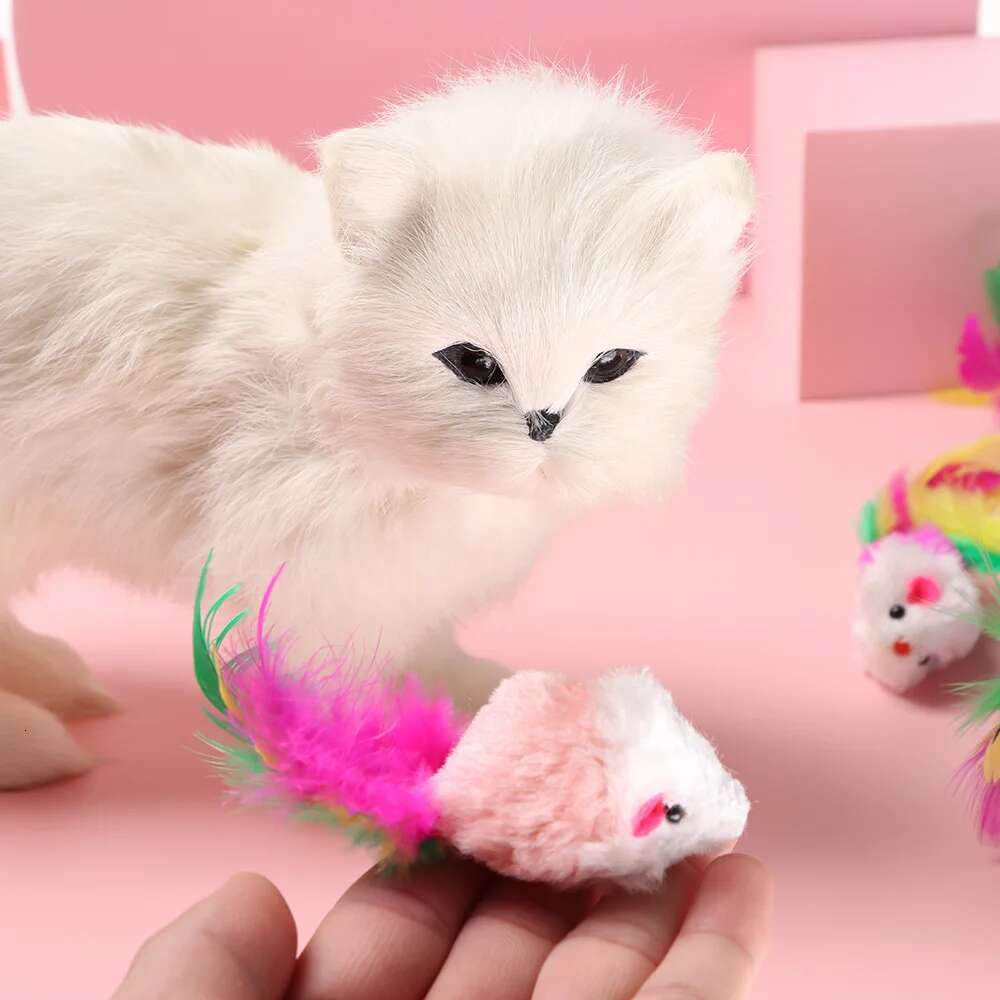 10 Pcs New Plush Cat Mouse Mice Rattle Set Interactive Pet Toy for Kittens Assorted Caip Toys with Colorful Feather Tail
