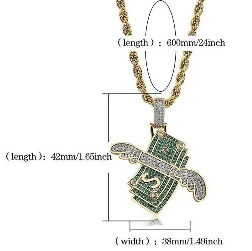 Hip Hop Out Dollar Wings Wealth Pendant Necklace Suitable for Men Personali Rock Party Street Rap Jewelry Accessories X250224