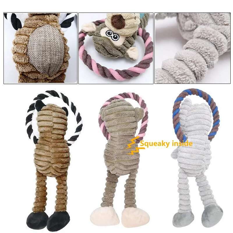Fun Monkey Shape Corduroy Chew For Dogs Puppy Squeaker Squeaky Plush Dog Toy Training Pet Accessories Elephant