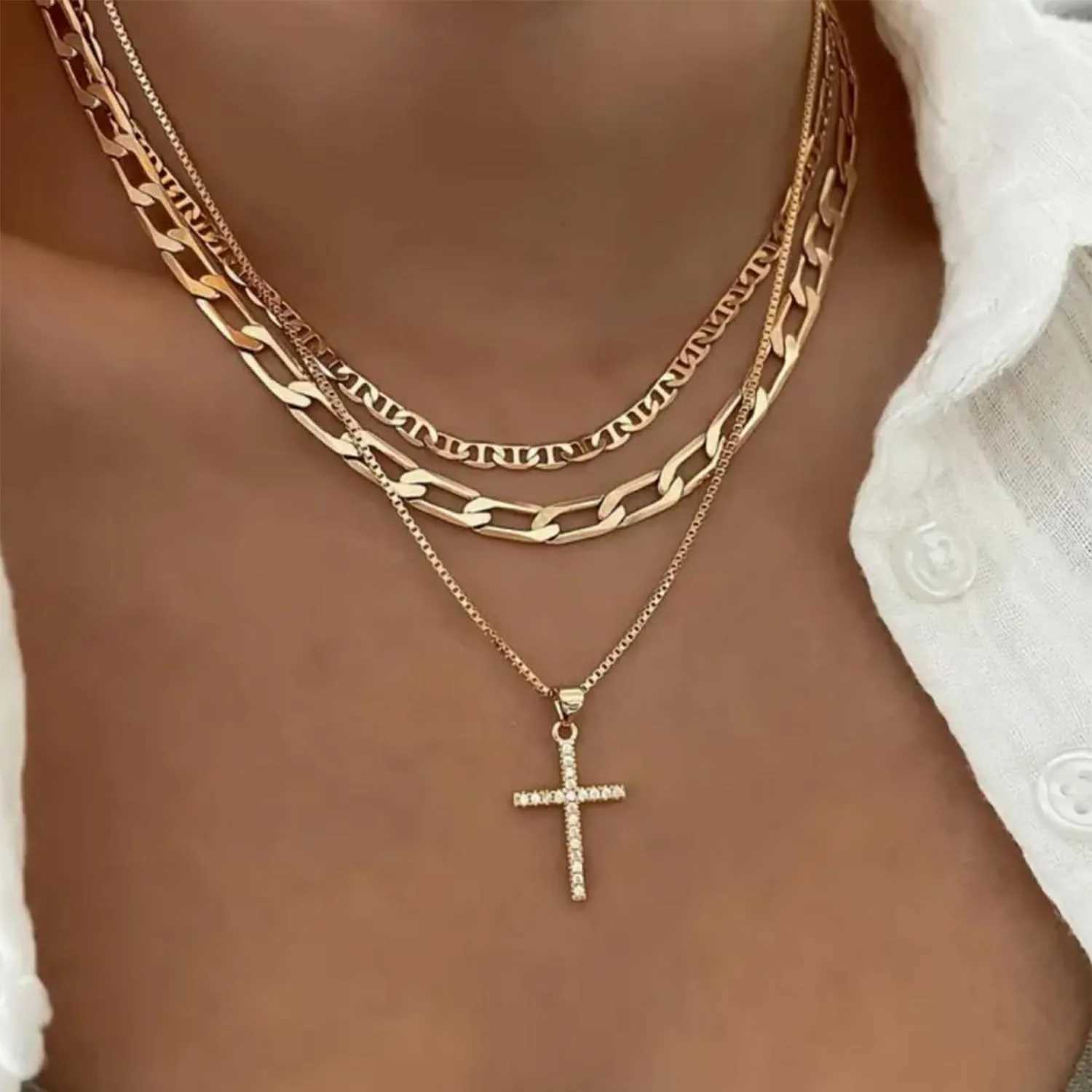 Cross Necklace for Wen Stackable Stacked Stacking Layering Layered Necklaces Gold Necklace Cross Pendant Diamond Jewelry Gift X250224