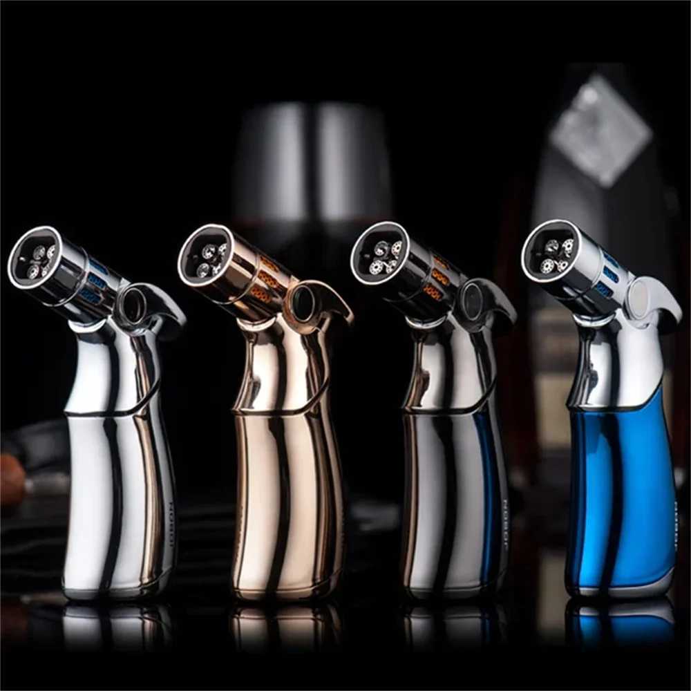 Windproof straight torch blue flame lighter Metal Windproof Cigar Lighter Powerful Blue Flame Spray Gun Turbo Butane Gas TorchT250224