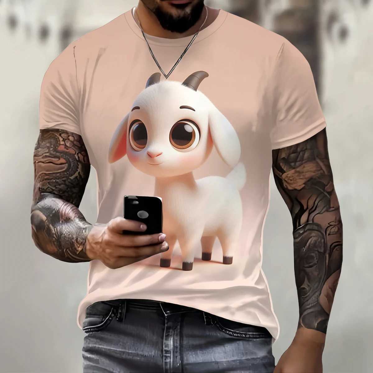 Trend Hip Hop Clothing Funny 3D Sheep Print T Shirt For Men Street Casual O-neck Short Sleeve T-Shirt Fashion Loose Summer Tops W250224