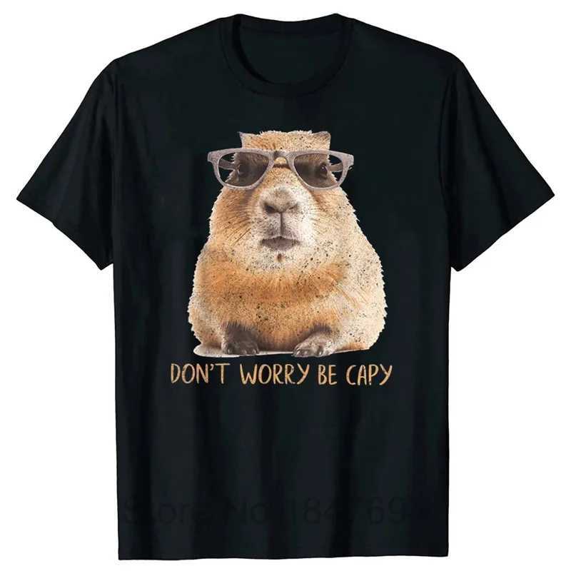 3D Printing Fun Capybara Mens Retro Pattern T-shirt Summer Casual Loose T-shirt Round Neck Top Street Clothing W250224