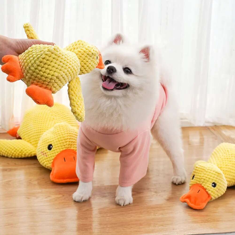 Plush Dog Calming Toy Bite Resistant Sleeping Sound Making Yellow Duck For Small Dogs Golden Retriever Corgi Pet Toys
