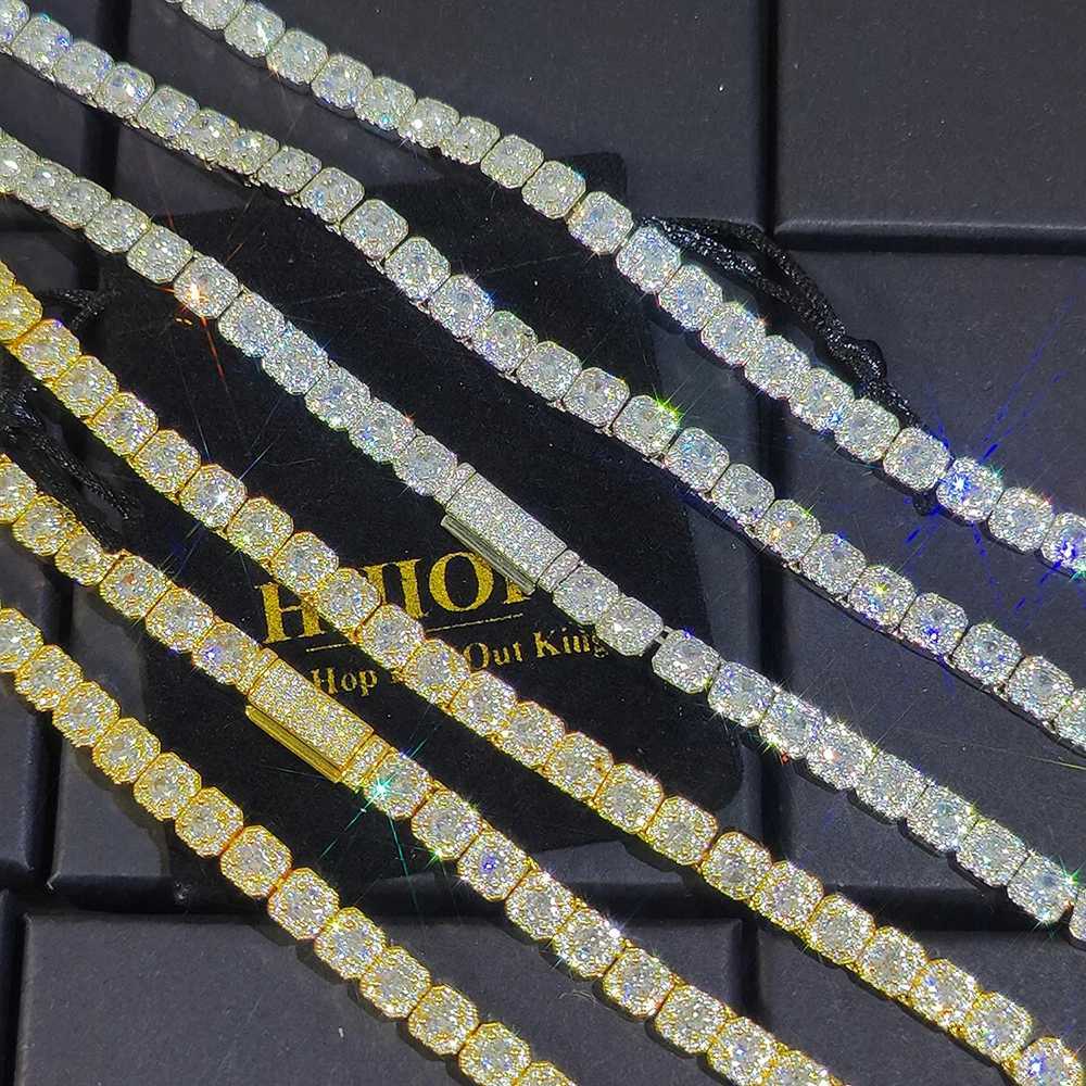 7MM Sparkling Square D-shaped Diamond Cluster Tennis Chain Necklace Hip Hop Jewelry X250224