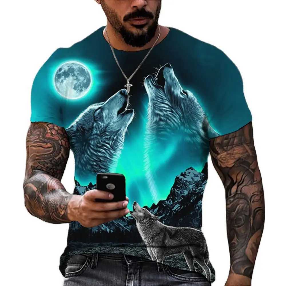 2024 Wolf T Shirt For Mens Animal Print Short Sleeve Top 3D Casual Street Mans T-shirt Oversized Tee Shirt Men Vintage Clothing W250224