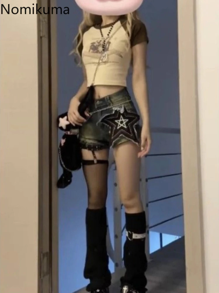 Harajuku Jean Shorts Women Clothing Streetwear Summer Y2k Pants Bottoms Star Casual Fashion Womens Shorts 250220