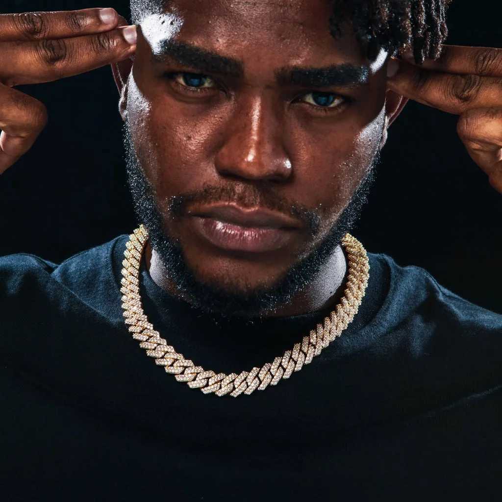 14mm d Prong Cuban Chain Diamond Bling CZ mi Cuban Link Necklace Hip Hop Jewelry for Men X250224