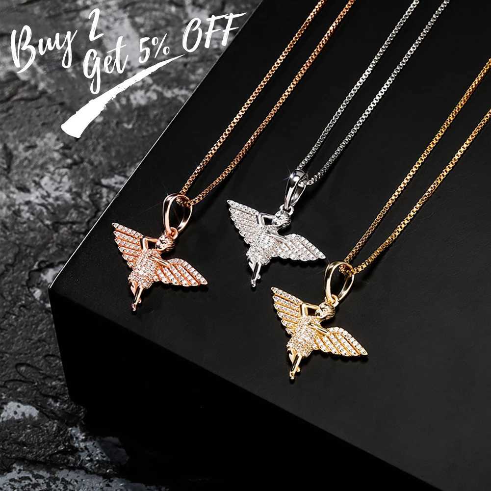 TOPGRILLZ 925 Sterling Silver ub Angel Wings Spread Pendant CZ Micro Pave Pendant In White/w Gold Hip Hop Jewelry Gift X250224