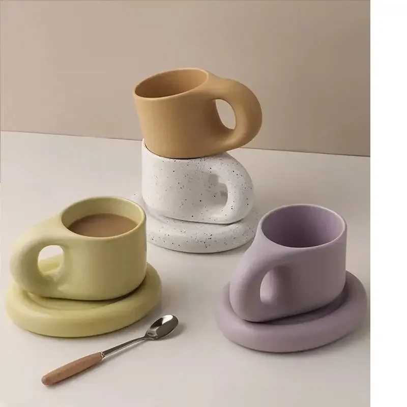 Creative Colorful Fat Ceramics Mugs with Saucer Coffee Mug Milk Tea Office Cups Drinkware The Best Birthday Gift for FriendsC250224