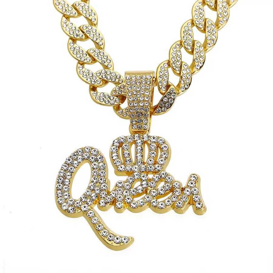 Hip Hop Alloy Fl Diamond Crown Pendant Mens Cuban Chain Jewelry X250224