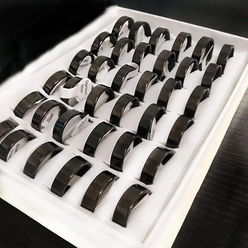 36 Pieces Mix Size Black Stainless Steel Ring for Women Simple Boho Statement Engagement Rings Men Fashion Jewelry NO Box 250218