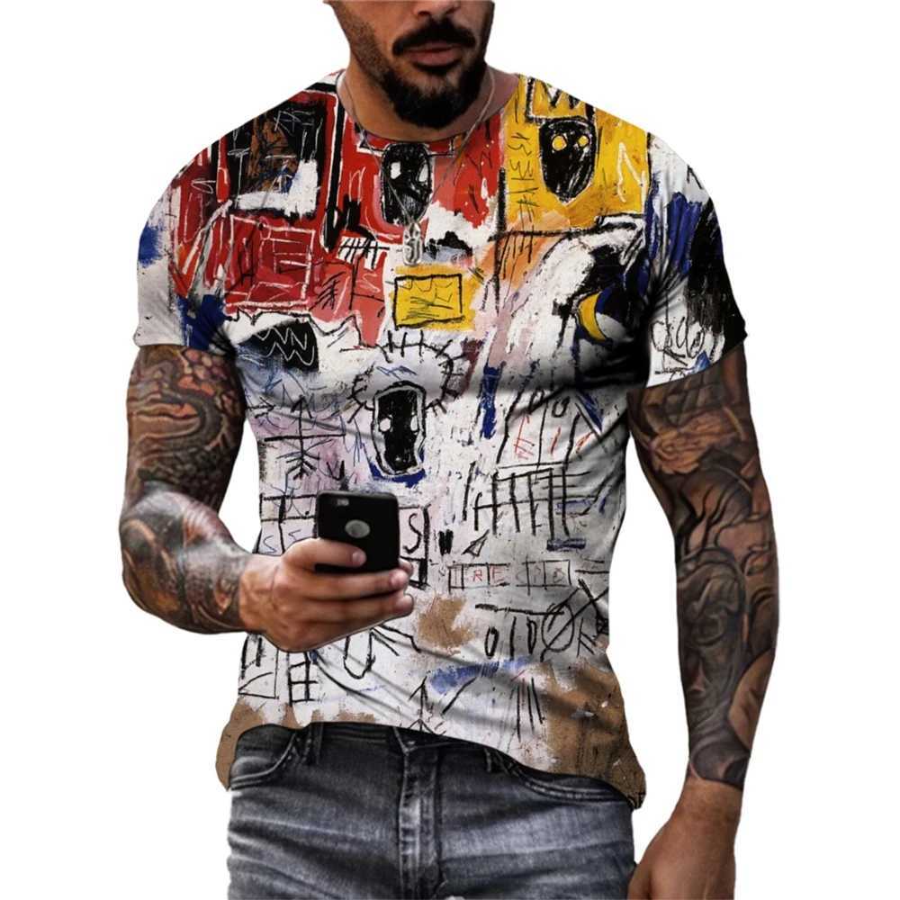 Summer fashion street graffiti art mens T-shirt trend casual hip-hop harajuku personality funny 3D printed short sleeved T-shirt top W250224