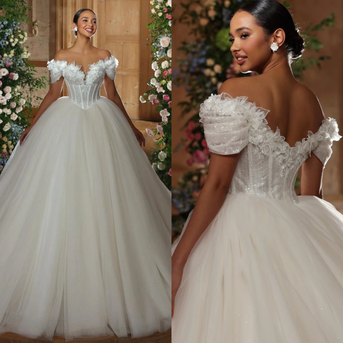 Classic A e Women Wedding Off Shoulder Sleeveless Bridal Gowns Sequins Appliques Sweep Train Dress Custom Made vestidos de novia