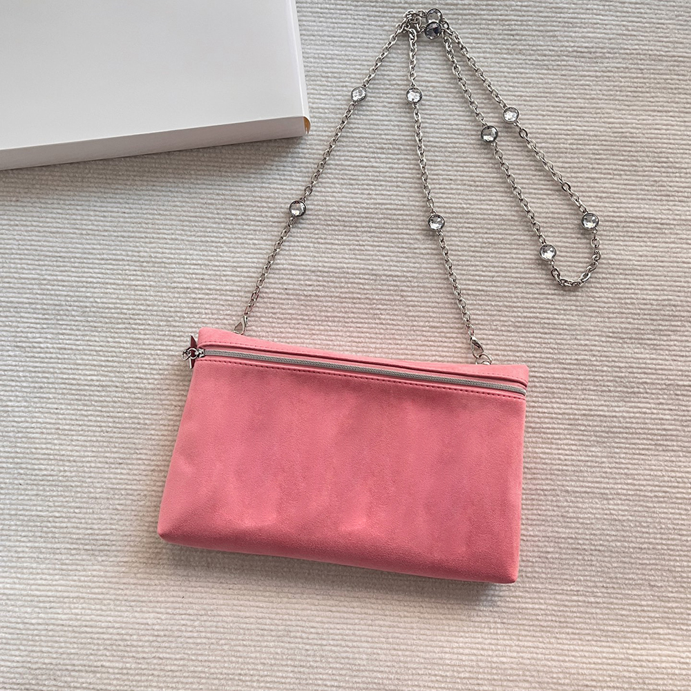 Designer Pink Girly Suede Texture Women Lady DIY Shoulder Bag Box with Chain Classic Cosmetic Beauty Pouch Makeup Organizer Box Storage Case VIP Gift Box