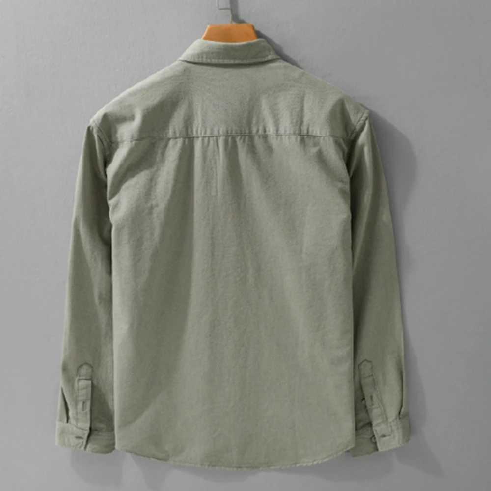 Spring Autumn Simple mens long sleeve shirts Solid Loose Casual shirt for young men vintage workwear shirts mens clothing tops W250224