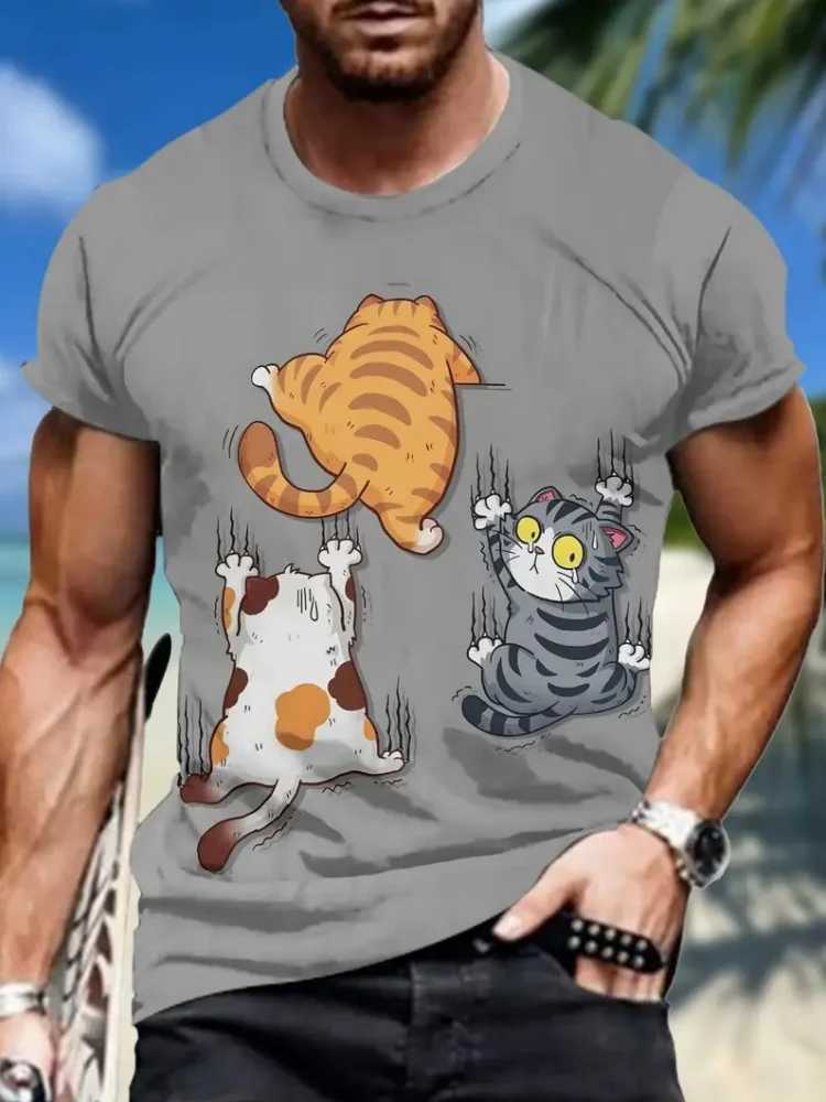 Fashion Sketch Animal Graphic Men T-Shirts Cats 3D Print Oversize Short Sleeve T-Shirt O-Neck Casual Men Women T-Shirt Clothing W250224