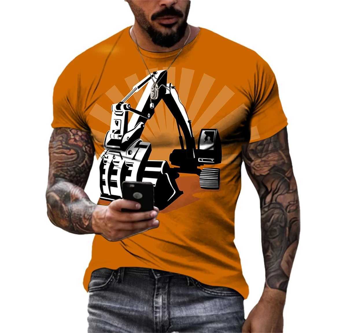 Trendy Fashion Funny Excavator Picture Men T-Shirt Trend Short Sleeve Tops W250224
