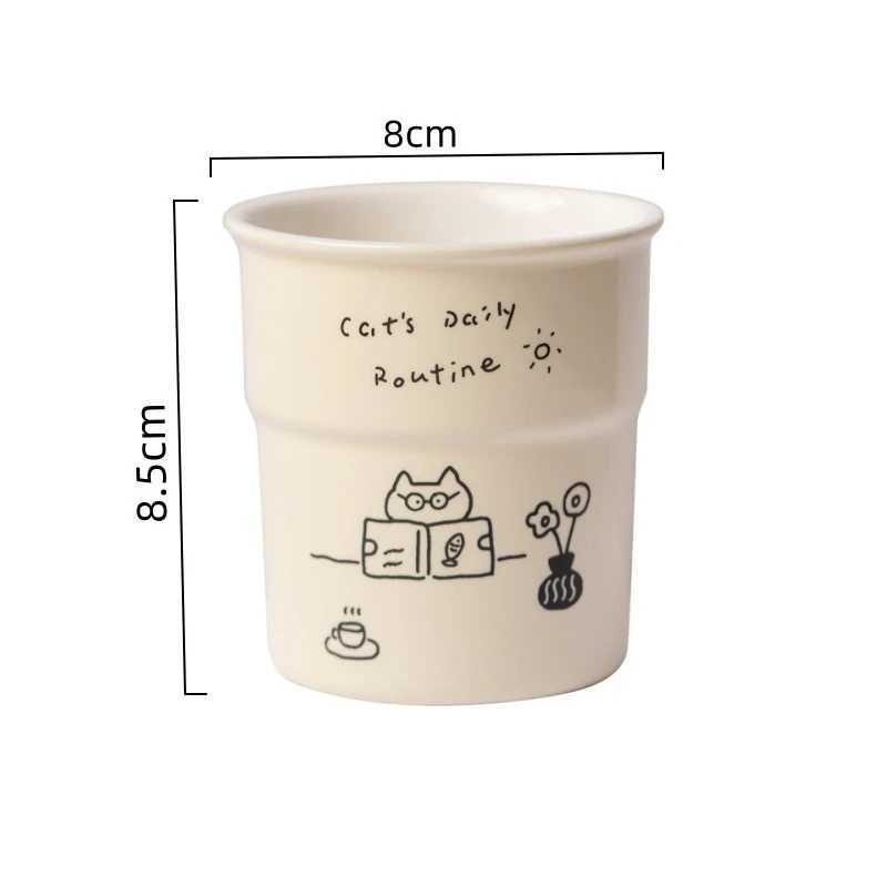225ml Print Mug Coffee Cup Simple Cute Cat illustrations Pattern Oat Milk Latte Breakfast Cup Office Home Water Cups Mug GiftC250224