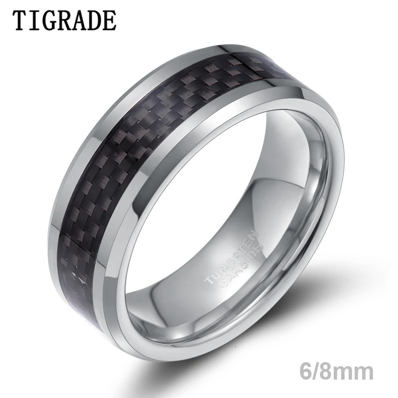 Tigrade 6/8mm Black Carbon Fiber Mens Ring Tungsten Carbide Engagement Ring Wedding Band Men Women n anel mascul 250218