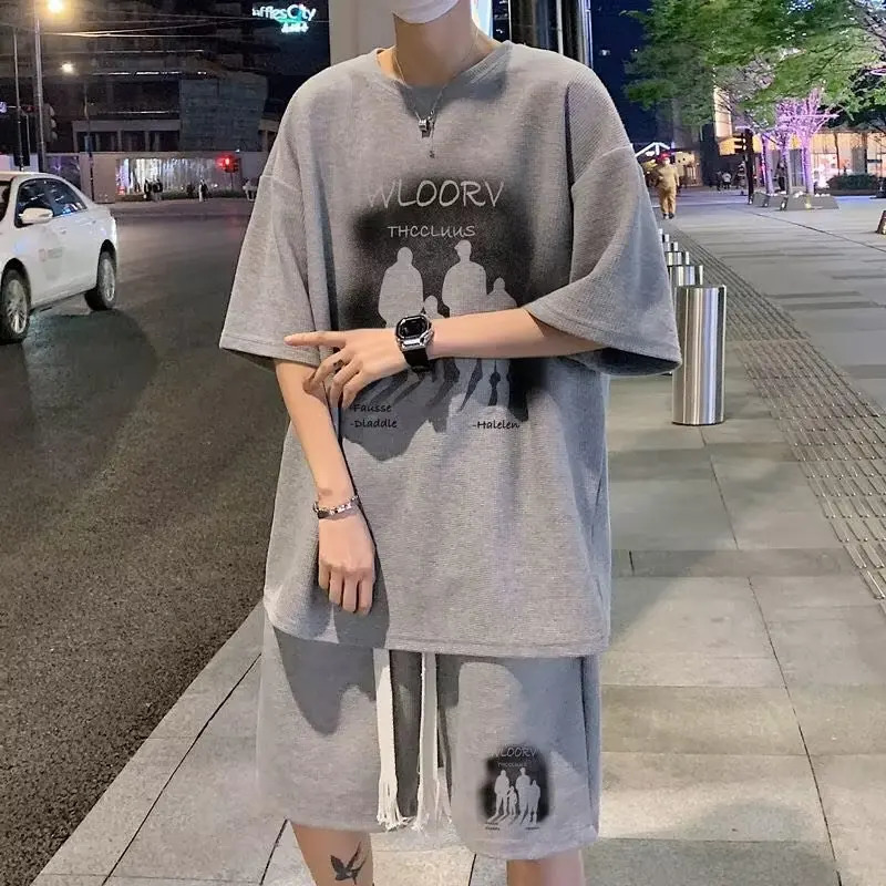 TZ01 top mens hiphop TshirtShorts Waffle summer casual breathable M XXXL 4 5XL Tshirt round neck short sleeved loose suit 250222