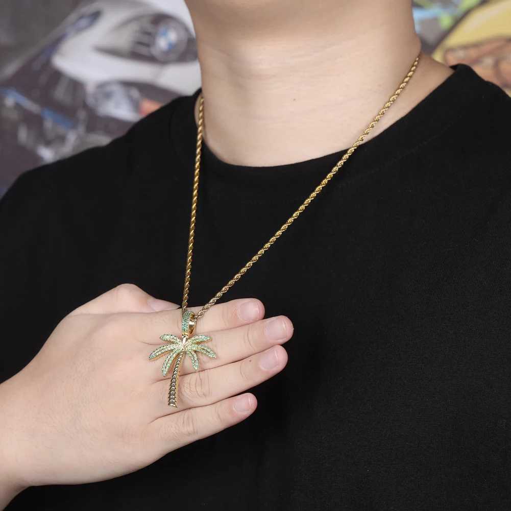 TOPGRILLZ Coconut Tree D Cube Zircon Pendant and Necklace Gold and Silver Colorful Plated Hip Hop Mens Jewelry X250224