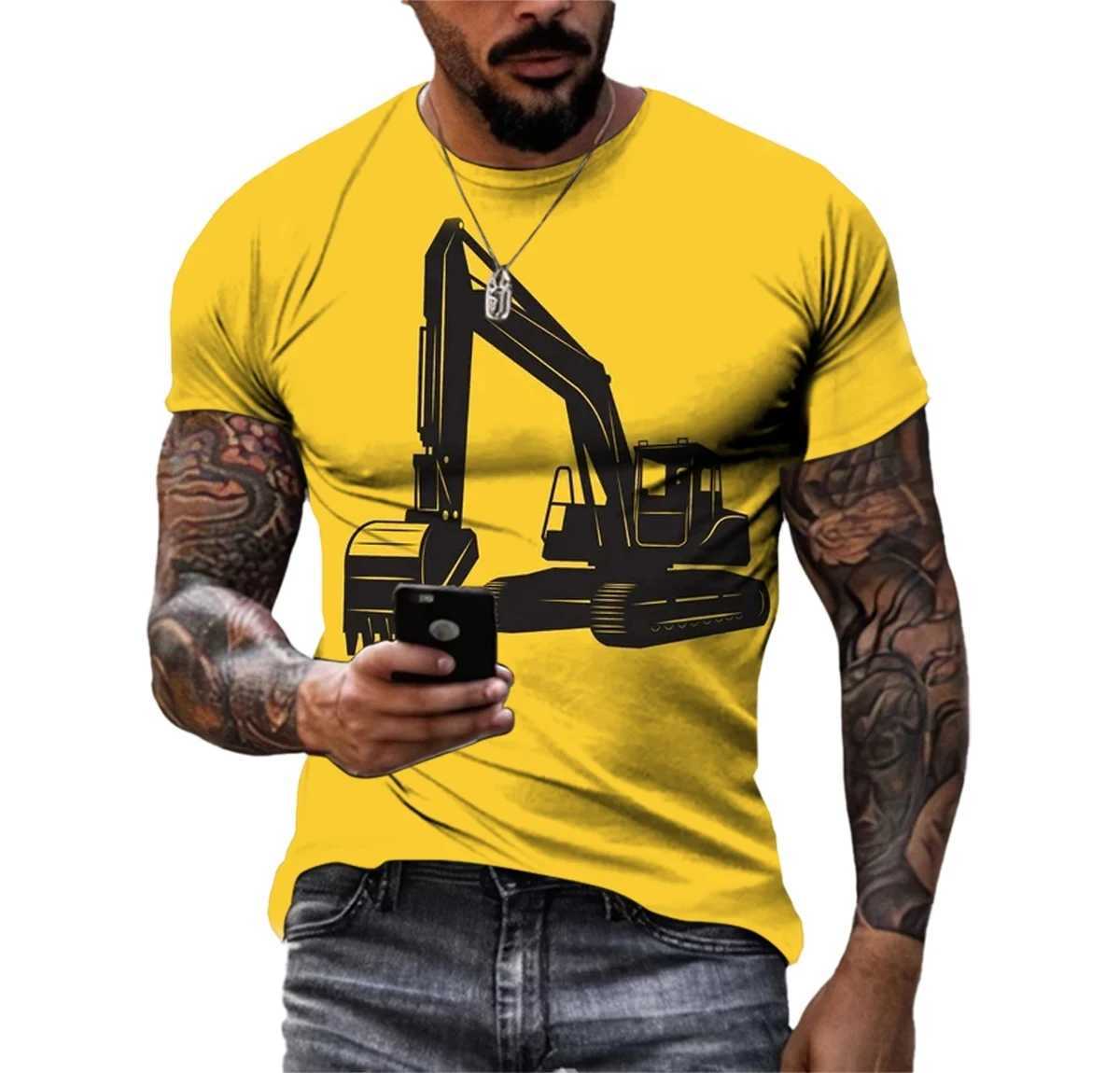 Trendy Fashion Funny Excavator Picture Men T-Shirt Trend Short Sleeve Tops W250224