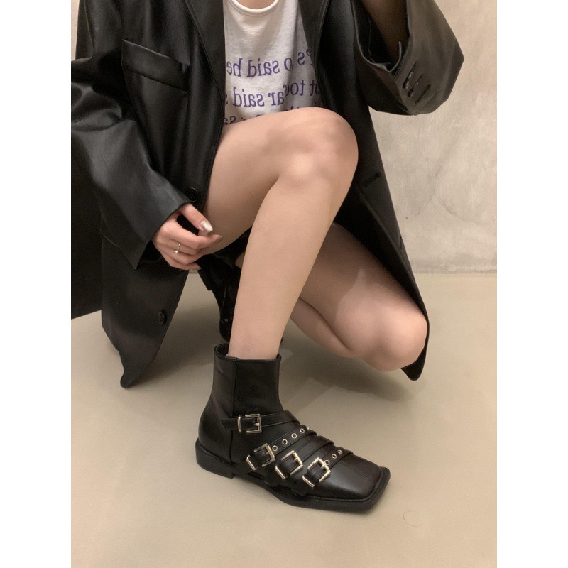 Leather Women's Autumn Winter Trend Thick-soled Women Ankle All-match Boots New Ladies Black 0a60