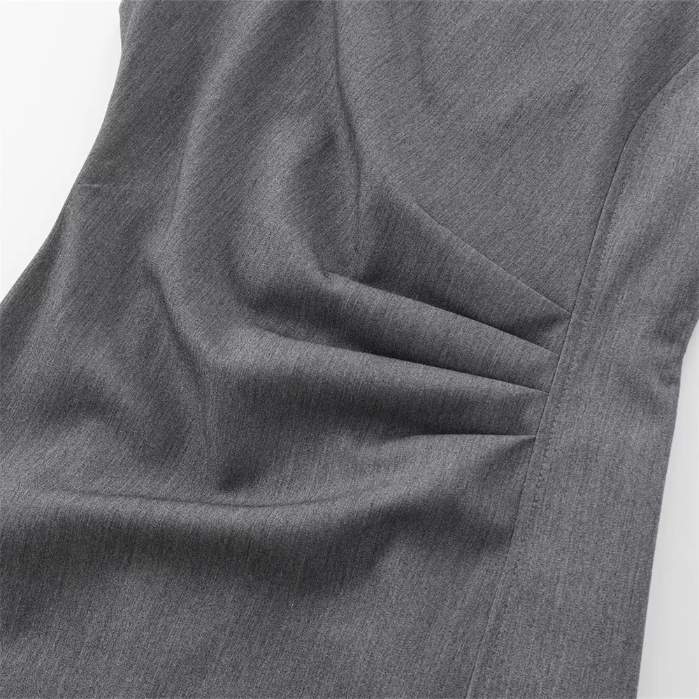 TRAF Autumn womens clothing fashion temperament waist pleated decoration round neck sleeveless long skirt Midi dress 250222