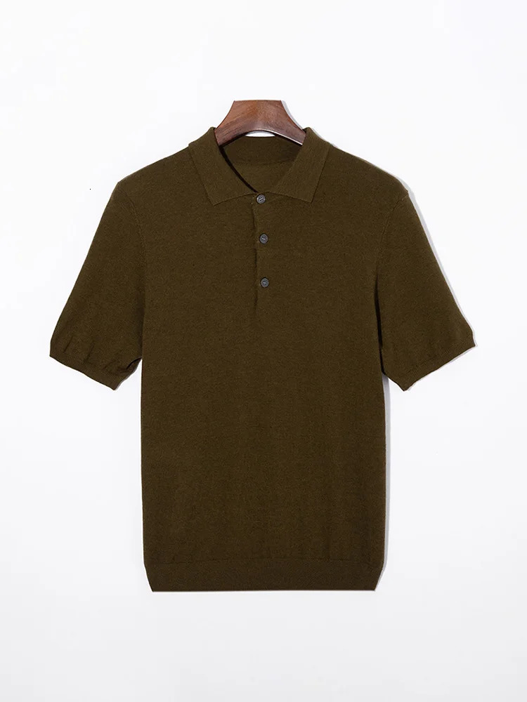 Summer 100% merino sweater mens lapel pullover short sleeve POLO neck sweater loose top knitted clothing plus size T-shirt 250221