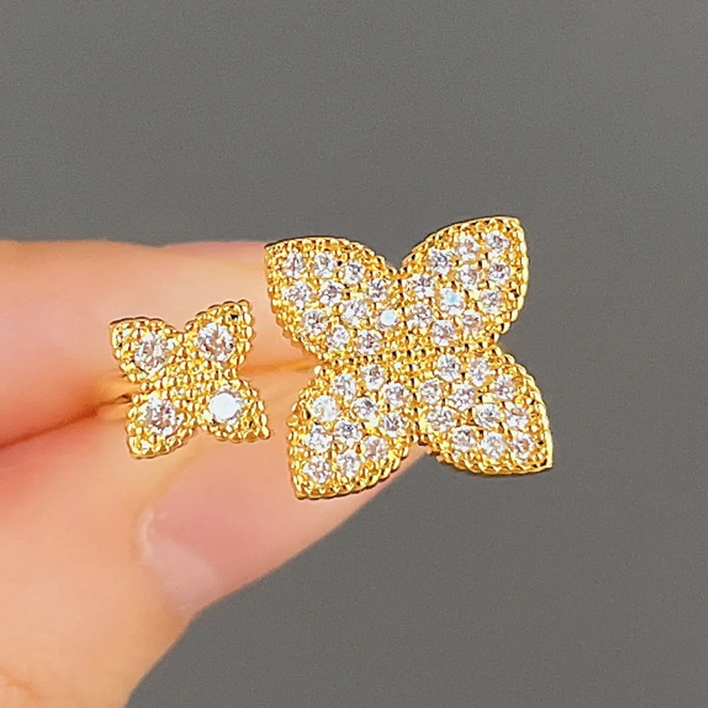 CAOSHI Chic Aesthetic Flower Opening Ring for Female Daily Party Accessories with Bright Zirconia Stylish Women Wedding Jewelry 250220