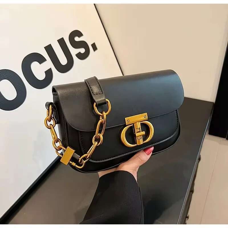 Women Brand PU Leather Crossbody Retro Chain Metal Letter Lock Flap Messenger High quality Shoulder Bag swissmilitary