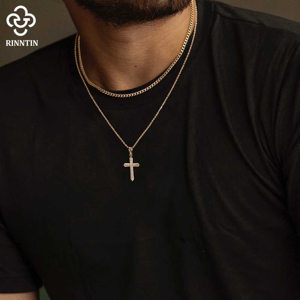 Ring 925 Sterling Silver Black CZ Classic Cross Pendant Necklace Hip Hop Pure Silver Religious Jewelry NMN06 X250224